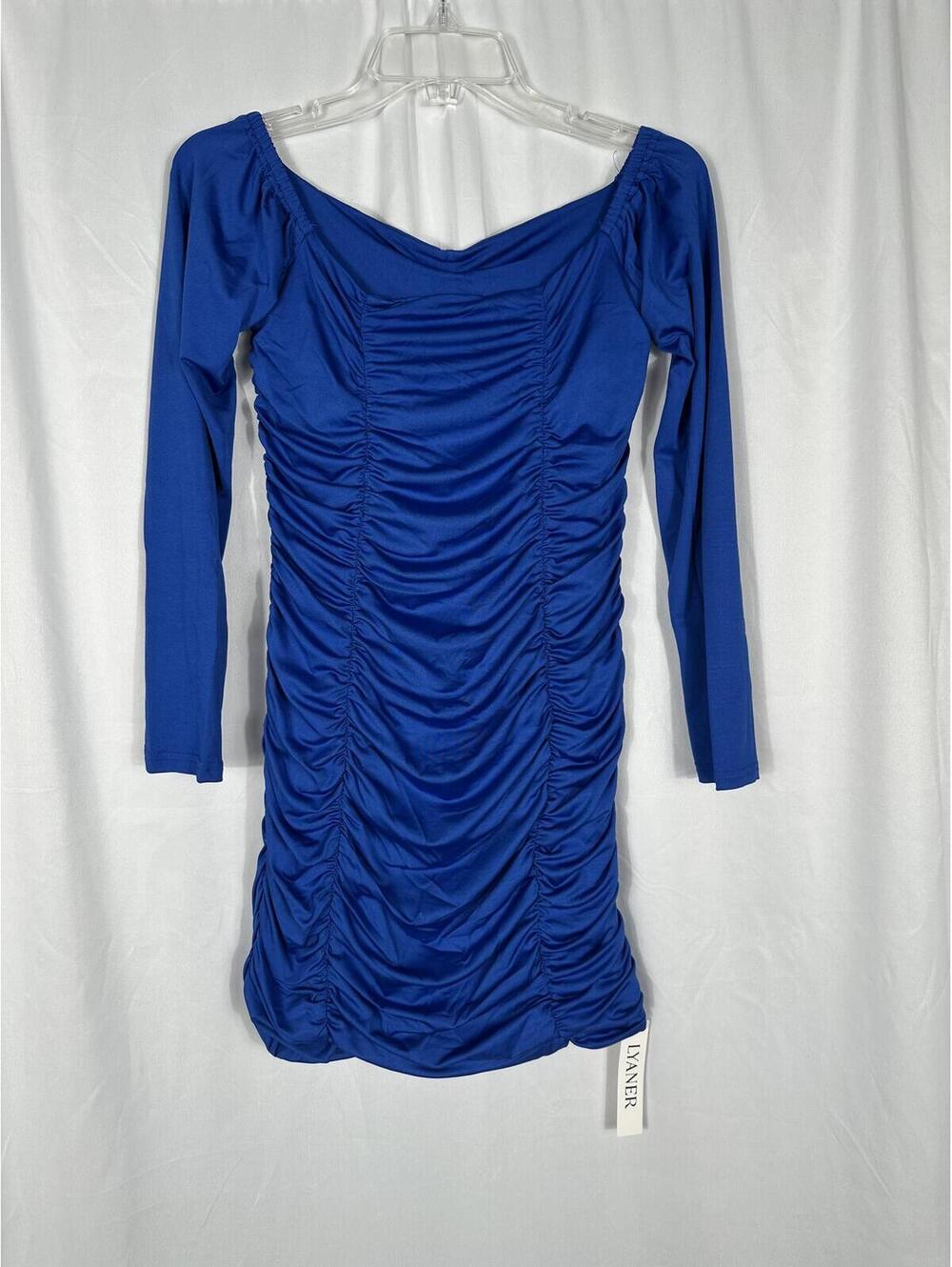 LYANER Blue Ruched Long Sleeve Dress Size M